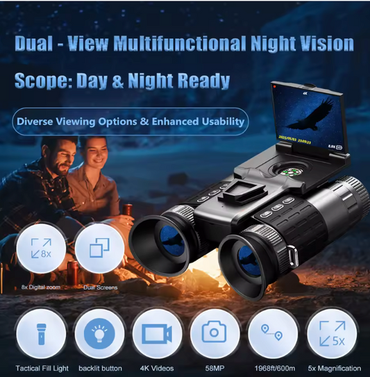Military-Grade Night Vision Binoculars with Tactical Light – 600m Range | 8X Zoom