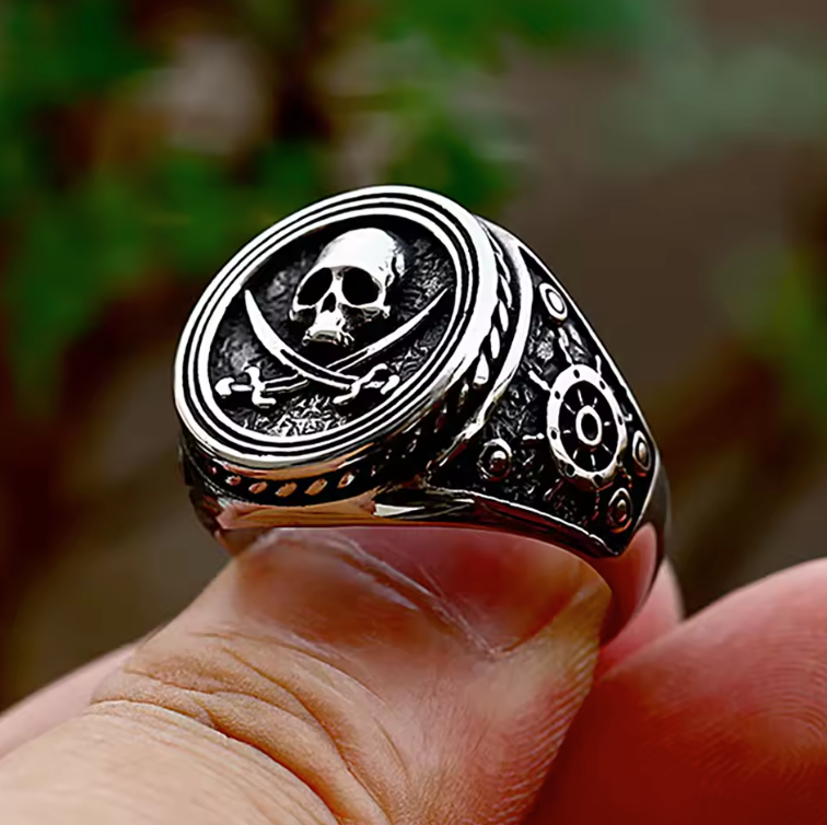 Vintage Pirate Skull Ring with Dual Knives – Gothic Stainless Steel Statement Jewelry