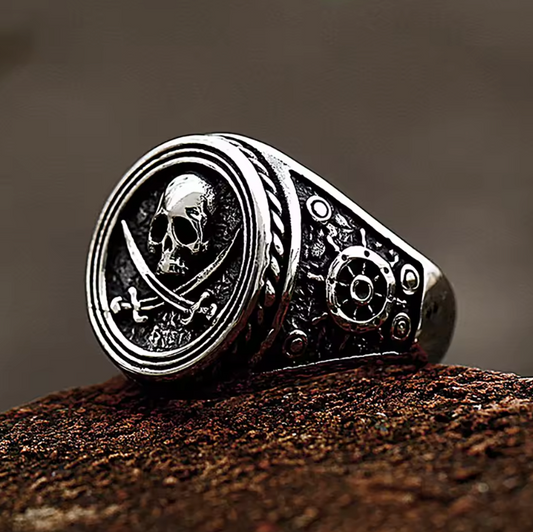 Vintage Pirate Skull Ring with Dual Knives – Gothic Stainless Steel Statement Jewelry