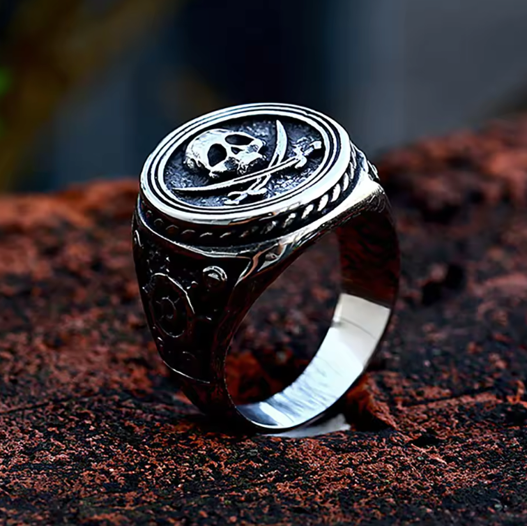 Vintage Pirate Skull Ring with Dual Knives – Gothic Stainless Steel Statement Jewelry